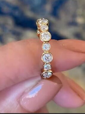 NEW Gold Bezel CZ Eternity Band - Gold Colored Round-cut Wedding Ring